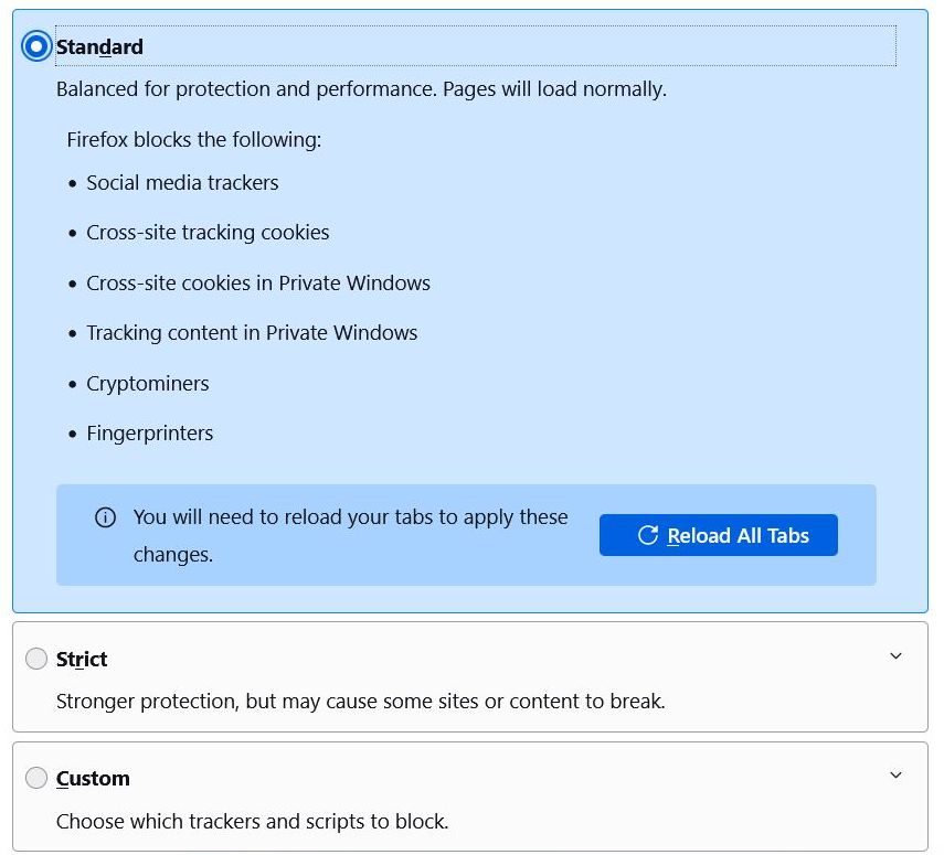 Enhanced privacy in Firefox